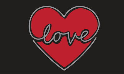 Valentine heart graphic print design. Heart line drawing. Love day artwork.