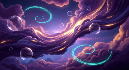 Obraz premium Féerie céleste de spirales lumineuses et bulles oniriques 