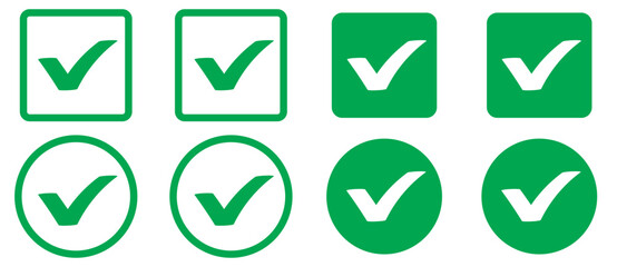 Check box icon with correct, accept checkmark icons, tick box checked. Approve symbol. Check mark icon vector design. Green check mark icon. Green tick symbol. Vector check icon