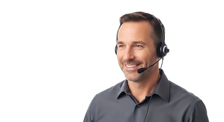 Man Wearing Headset Looking Away with a Smile