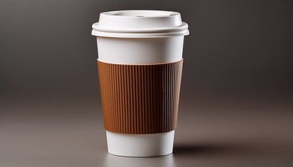 white disposable coffee cup with textured brown sleeve perfect for hot beverages ideal for cafes and takeout