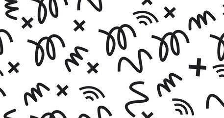 Seamless vector pattern with musical notes and hand drawn arrows in sketch style