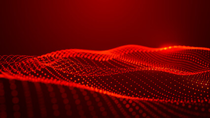 Dynamic and mesmerizing red wave patterns of light, energy and artistic expression, evoking a sense of energy and innovation. Wide format vector illustration.