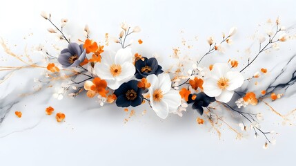 Elegant floral arrangement, marble background, wall art, design