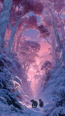 Surreal Australian Winter Dreamscape &ndash; Koalas and Kangaroos in a Snowy Eucalyptus Forest at Dusk