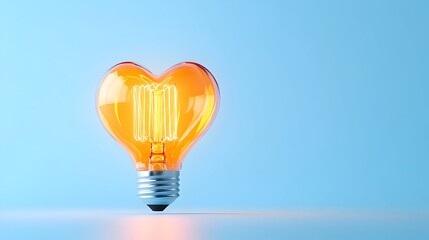 Glowing heart-shaped lightbulb on blue background