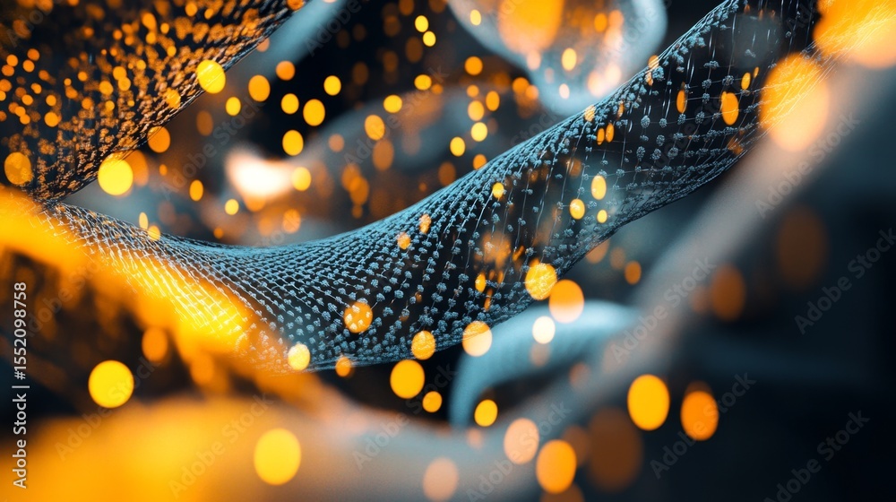 Poster visualizing floating dna sequences in a digital abstraction abstract environment digital artwork con