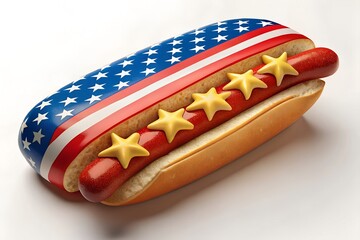 Patriotic hot dog with american flag bun and star shaped mustard