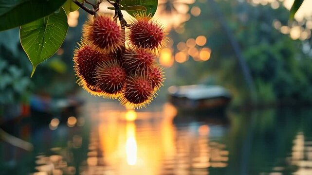 rambutan on branch in kerala backwaters orbit video