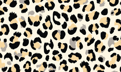 Leopard print pattern, seamless repeating pattern, vector illustration, flat design, simple shapes, black and white with subtle hints of pale yellow.