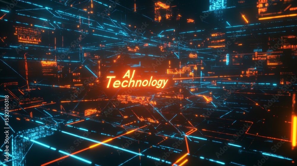 Poster exploring the digital web of interconnected lines with ai technology virtual environment digital art