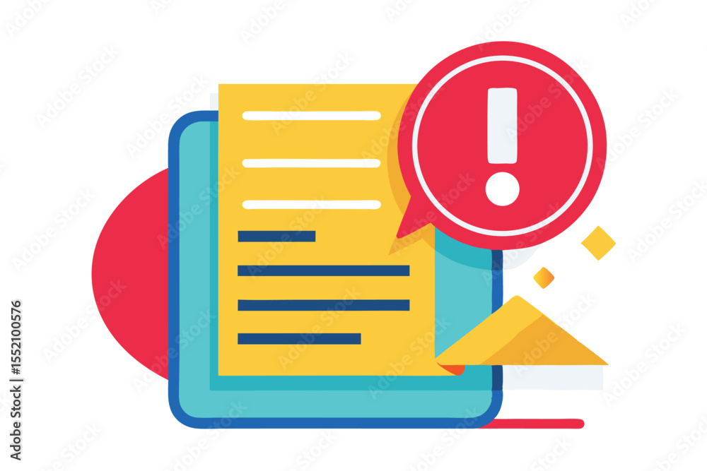 Poster notification alert indicating an error message on a digital document in a modern visual design style