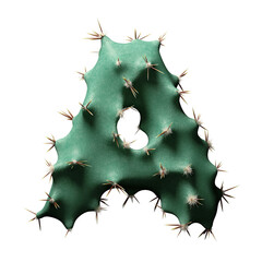 Creative Letter A in Cactus Design with Spikes and Green Texture on White