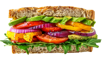 Colorful Vegetarian Sandwich on the Transparent Background