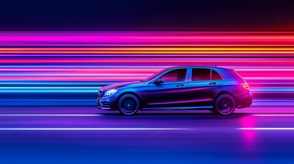 Night road car speed motion blur neon lights