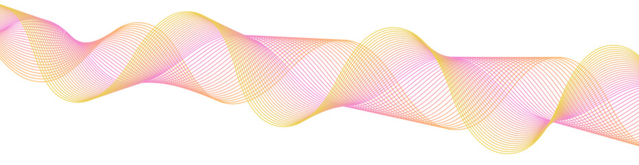 Abstract background with lines and waves. Web banner size. Element for design isolated on white. Vector background for brochure, flyer, poster. Pink and yellow gradient