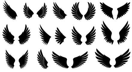 Angel and bird wing silhouettes for creative designs and decor vector illustration