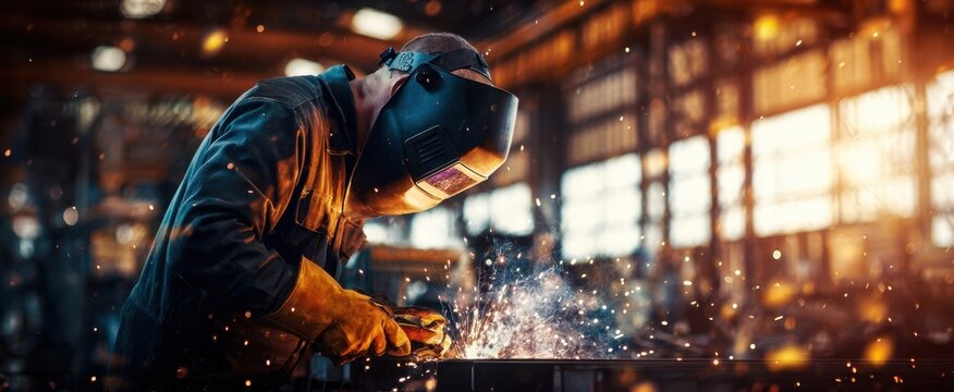 The skilled welder crafting metal art in a vibrant workshop environment.