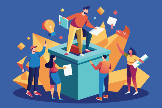 Community members actively participating in an election by casting paper ballots into a ballot box during a civic engagement event aimed at promoting democratic involvement