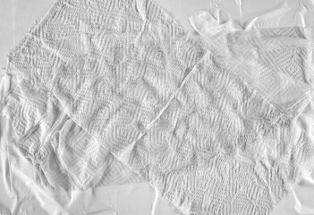 White wrinkled poster template, mockup of glued paper background and texture	