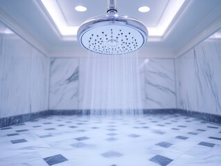 Luxurious shower with elegant marble and steady water flow.