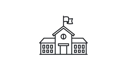 School Building Outline with Flag Education Icon