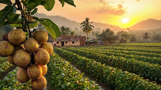 sapodilla on branch in uttar pradesh fields india video