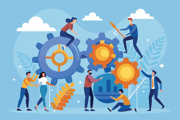Building a successful teamwork system through collaboration and innovation with interconnected cogs