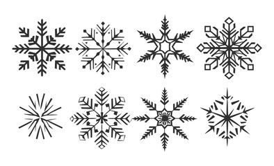 Vector Set of Hand Drawn Snowflakes – Winter Geometric Line Art Design