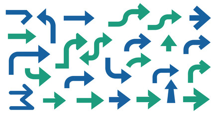 Dynamic arrow patterns in green and blue for directional design concepts vector illustration
