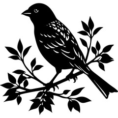 Bird on a Branch Silhouette – Elegant Black Vector Illustration Isolated on White Background

