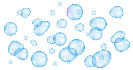 Micellar water, blue air bubble background.