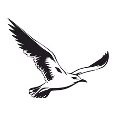 Flying Seagull Sketch – Hand Drawn Black and White Bird Illustration