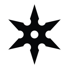 Shuriken ninja throwing star vector icon. Japanese weapon silhouette for martial arts, ninja tools, combat gear, stealth fighting, or cosplay design. Isolated vector illustration.