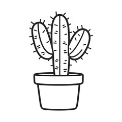 Cactus in Pot Line Drawing – Minimalist Black and White Cactus Illustration