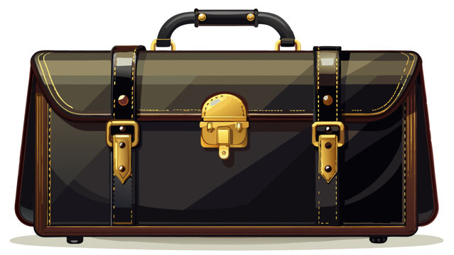 Classic black leather briefcase with gold accents on a white background.