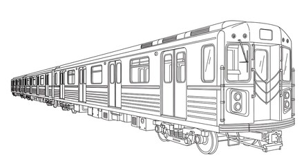Subway Train Car Outline Illustration for Coloring Book