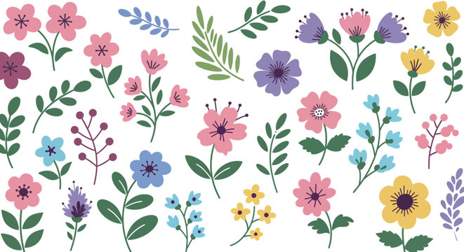Whimsical floral vector illustration for spring design projects