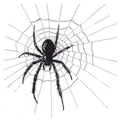 Realistic Spider on Web Hand Drawn Vector Illustration