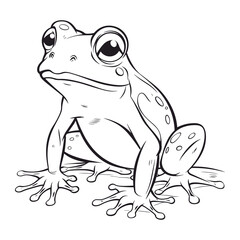 Cute Cartoon Frog Sitting in Pond Line Art Vector Illustration