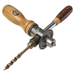 Vintage hand drill tool isolated on transparent background