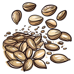 Realistic Vector Illustration of Hemp Seeds in Cartoon Style