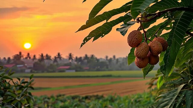 sapota on branch in tamil nadu countryside video