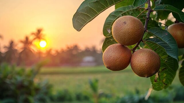sapota on branch tamil nadu countryside video