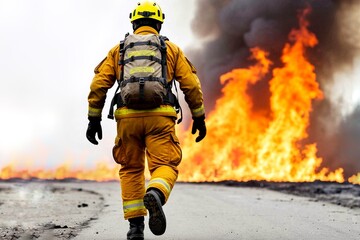 firefighter runs to the fire