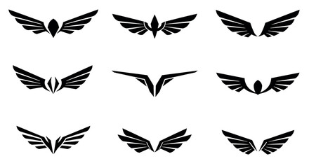 Elegant black winged logos collection for modern design projects vector illustration