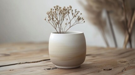 Ceramic Zen Jar Smooth Matte Ombre Beige White Tranquil