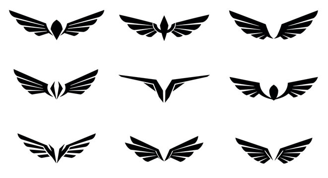 Elegant black winged logos collection for modern design projects vector illustration