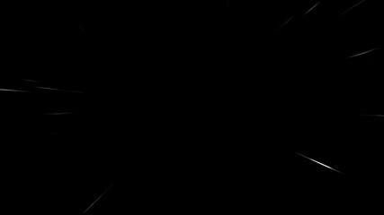 White speed lines isolated on a black screen. running line animation, Radial Comic Light Speed Lines Moving, White anime manga speed lines against black background.  Anime speed line  loop motion.