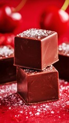 Two chocolate candies on red background 